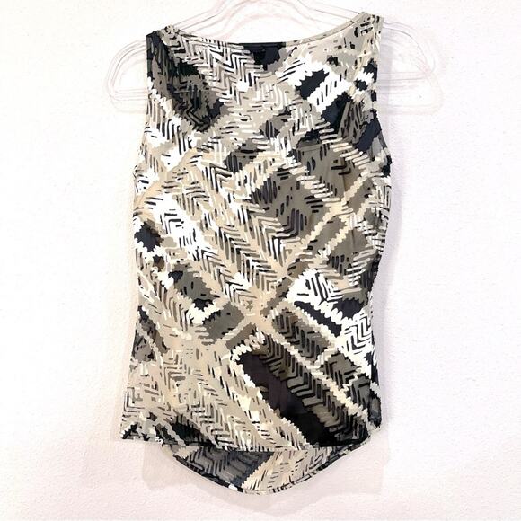 St. John Sheer Lined Silk Blend Draped Neck Sleeveless Cami Black Cream Top - S - Picture 2 of 13